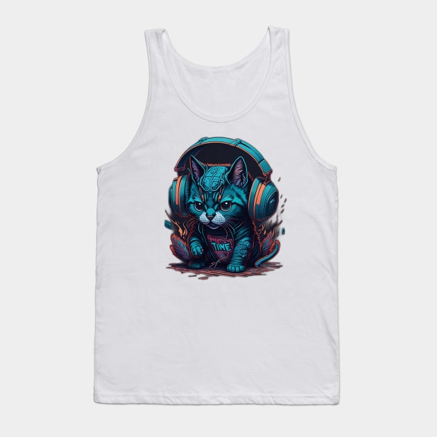 Kitten playing with TNT, wearing headphones Tank Top by JDVNart